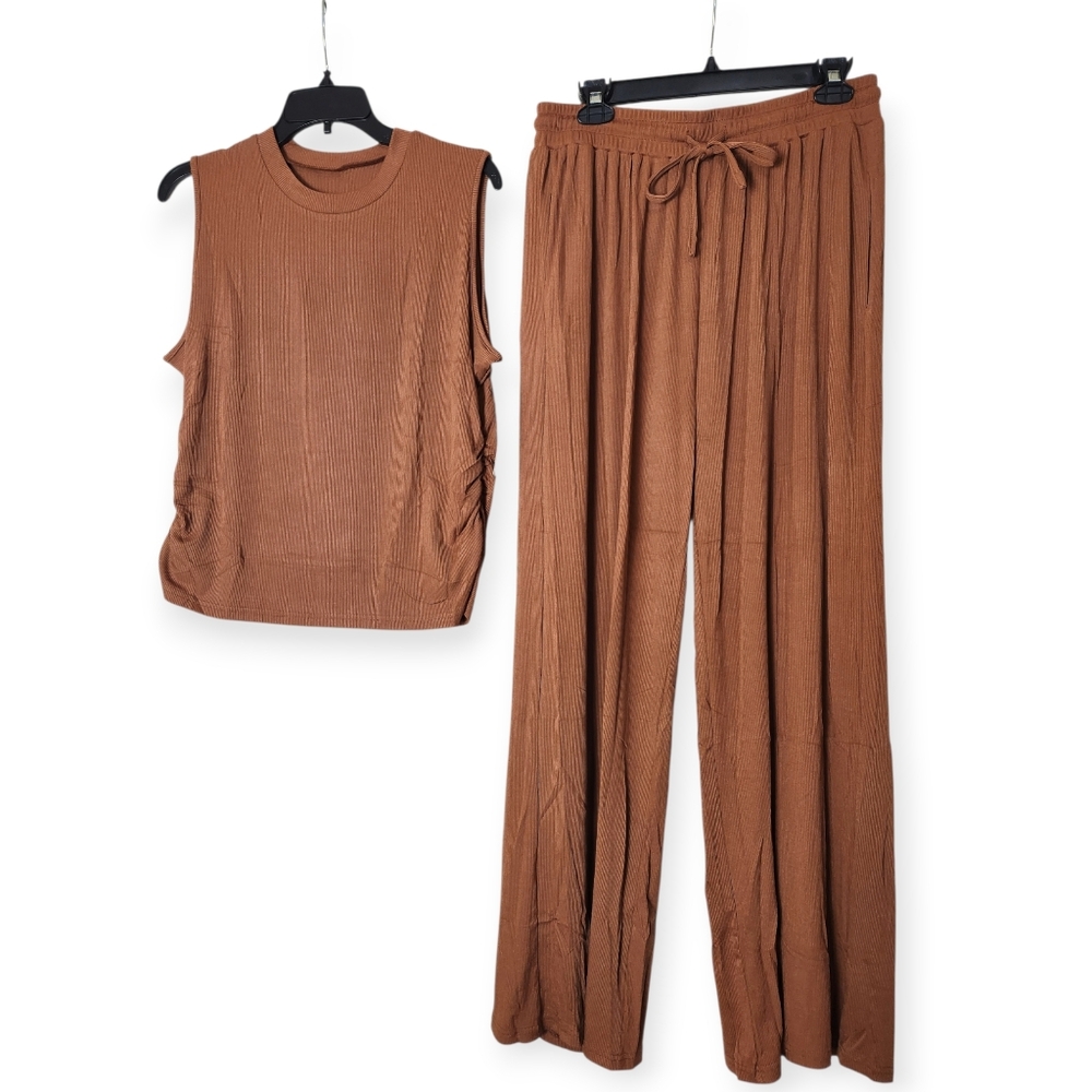 Tanou Cocoa Brown Beach Tank Wide Leg  Lounge Set Size XL